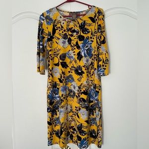 Yellow/Blue Floral Print Shift Dress